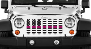 Black and White Fight Like a Girl Pink Line Jeep Grille Insert