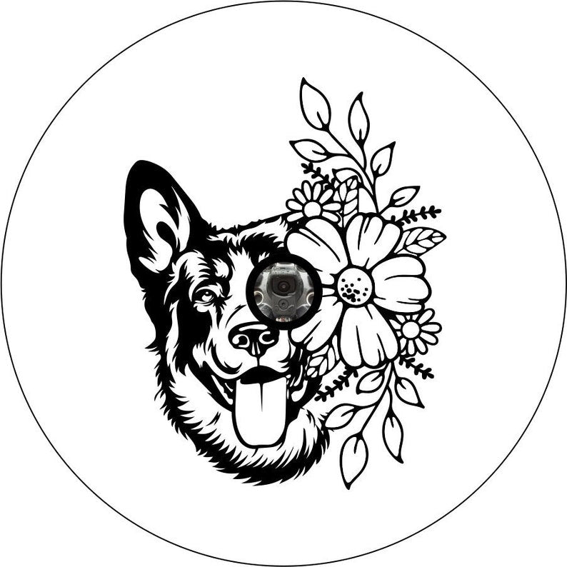 German Shepherd With Flowers White Spare Tire Cover – Dirty Acres