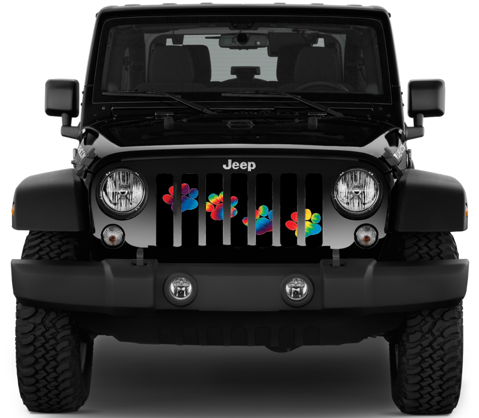 Jeep Wrangler Puppy Paw Prints Tie Dye Grille Insert Dirty Acres