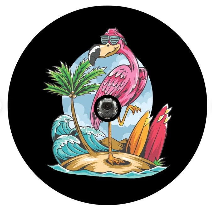 Flamingo On The Beach Spare Tire Cover – Dirty Acres