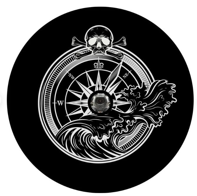 Jolly Roger Compass Skull With A Wave Spare Tire Cover – Dirty Acres