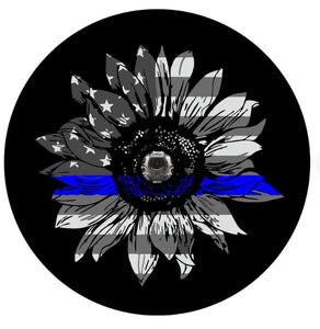 Sunflower American Flag Thin Blue Line Spare Tire Cover