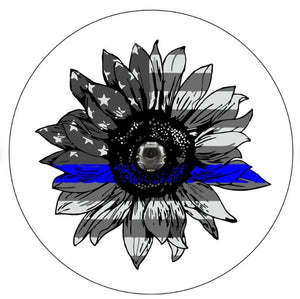 Sunflower American Flag Thin Blue Line White Spare Tire Cover
