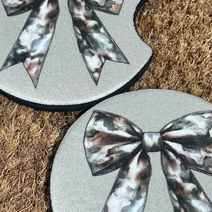 Woodland Camo Bows Car Coasters