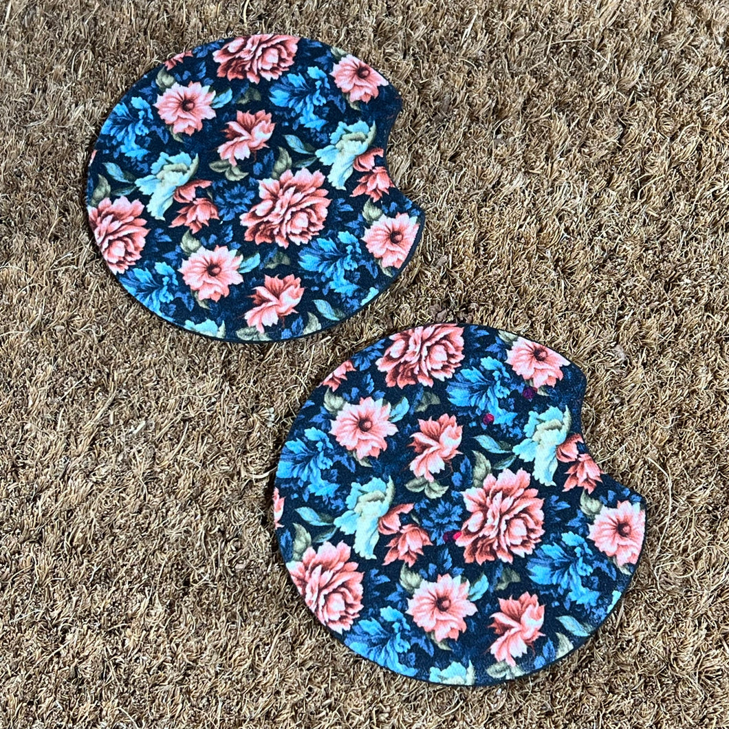 Navy Floral Car Coaster