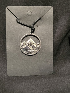 3D Mountain Silver Black Braided Necklace