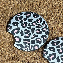 Gray and Pink Leopard Print Car Coasters