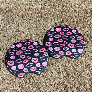 Pink Kisses Print Car Coasters