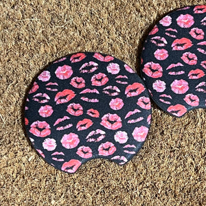 Pink Kisses Print Car Coasters