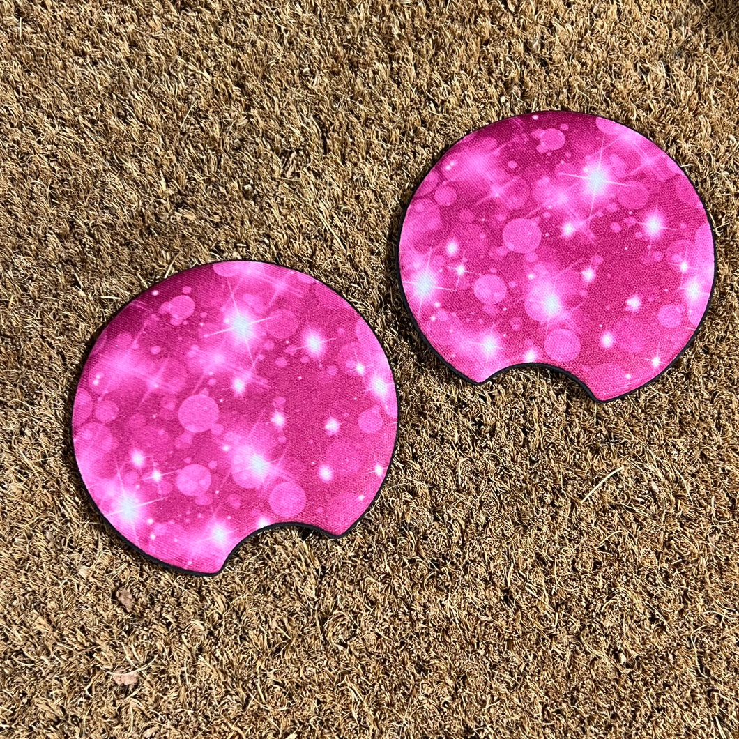 Bright Pink Glitz Car Coasters