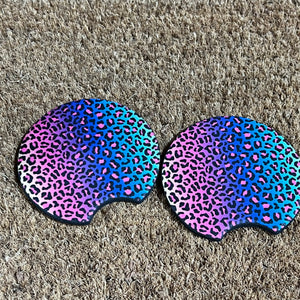 Rainbow Leopard Print Car Coaster