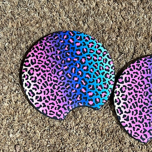 Rainbow Leopard Print Car Coaster