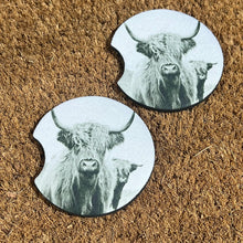 Hghland Cow Black and White Car Coasters