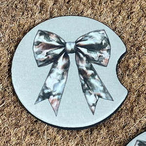 Woodland Camo Bows Car Coasters