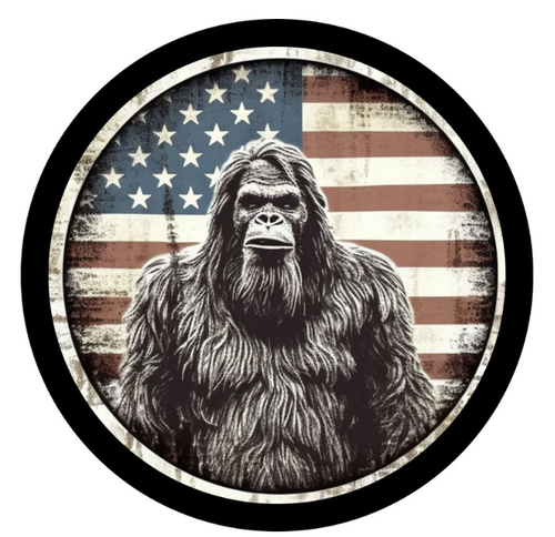 American Flag Bigfoot Portrait Spare Tire Cover