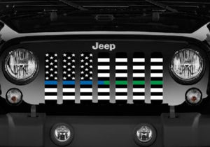 American Black and White Back the Blue and Green Grille Insert