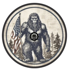 Bigfoot Sasquatch Holding American Flag Spare Tire Cover