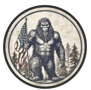 Bigfoot Sasquatch Holding American Flag Spare Tire Cover