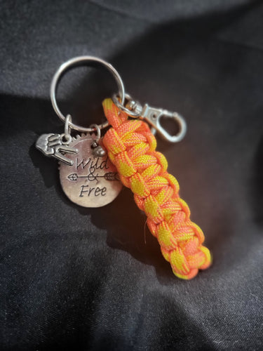 Paracord Key Chain- Bright Orange & Yellow with Jeep Wave & Wild & Free Charms