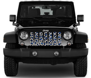 Blue and Gray Leopard Print Jeep Grille Insert