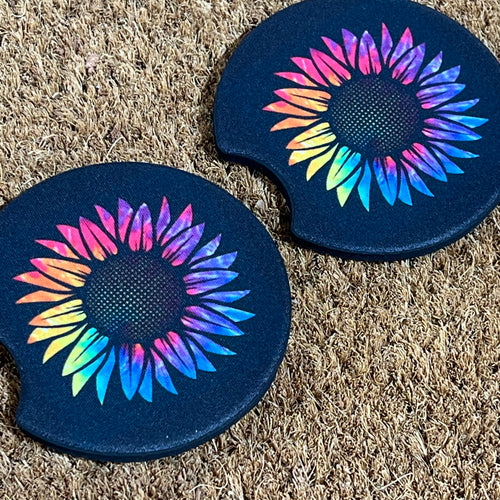 Rainbow Sunflower Car Coaster