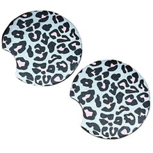 Gray and Pink Leopard Print Car Coasters