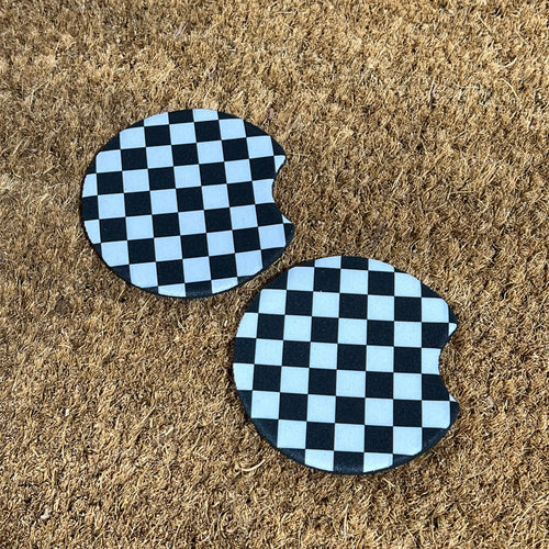 Checkerboard Black and White Car Coasters