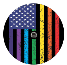 Distressed Pride Rainbow American Flag Spare Tire Cover