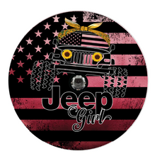 Ombre Pink Jeep Girl Sunflower & American Flag Spare Tire Cover