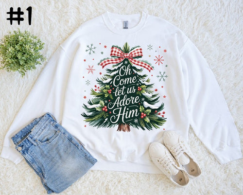 Oh Come Let Us Adore Him Christmas Tree Sweatshirt