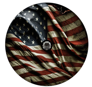 Vintage Wavy Tattered American Flag Spare Tire Cover