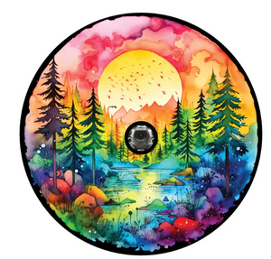 Watercolor Painting Nature Lake Landscape Spare Tire Cover
