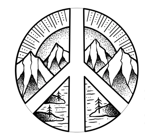 White Vinyl Mountain Peace Sign Spare Tire Cover