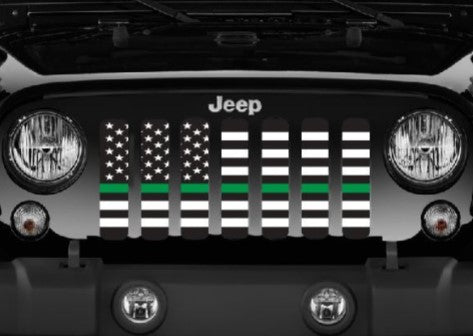 American Black and White Thin Green Line Military Grille Insert