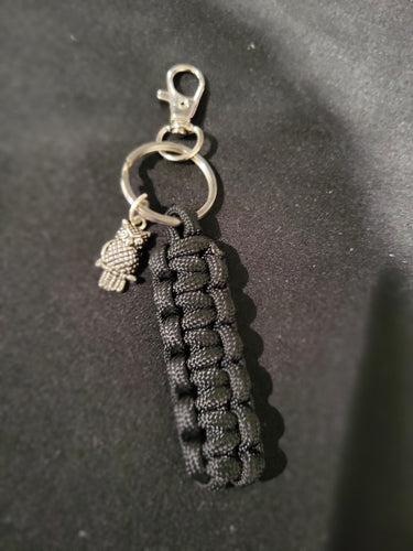 Paracord Key Chain- Black With Owl Charm