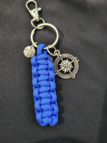 Paracord Key Chain- Blue with Compass Charm
