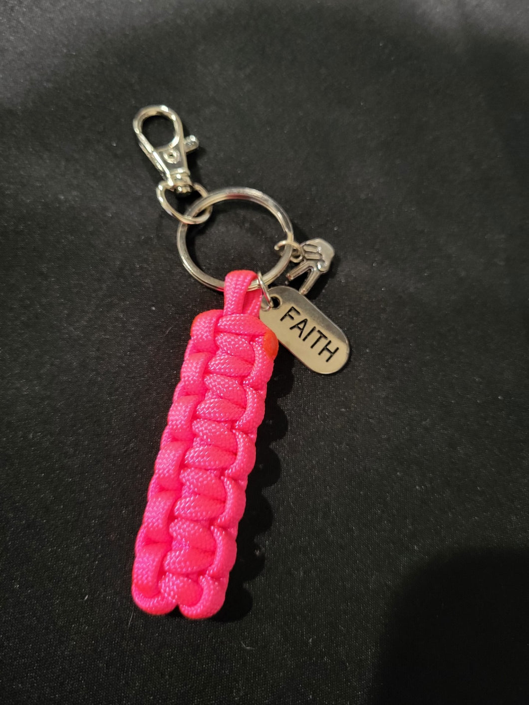 Paracord Key Chain- Bright Pink with Faith Charms
