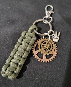 Paracord Key Chain- Green with Gears Charms