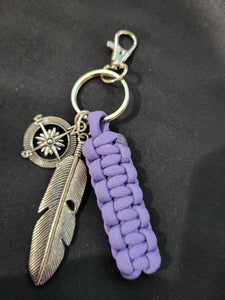 Paracord Key Chain- Lavender with Large Feather & Compass Charms
