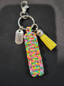 Paracord Key Chain- Neon Rainbow Yellow Tassel With Love Charm