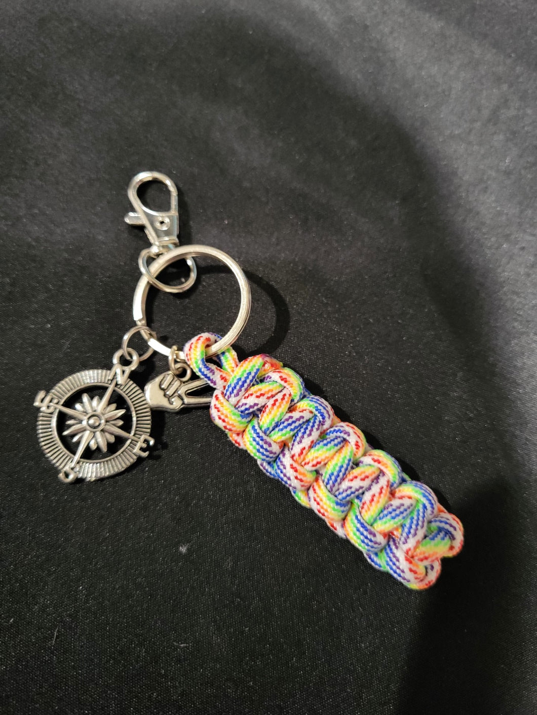 Paracord Key Chain- Rainbow With Compass Charms