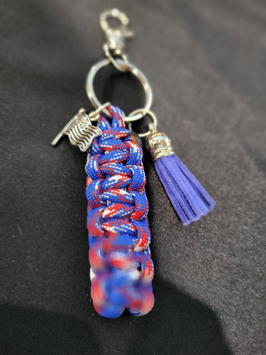 Paracord Key Chain- Red White & Blue With Flag Charm