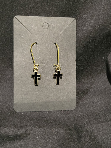 Black & Gold Small dangling Cross Earrings