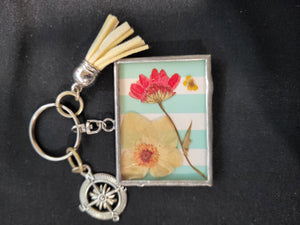 Tassel Key Chain with Charms - White with Compass and Floral Box