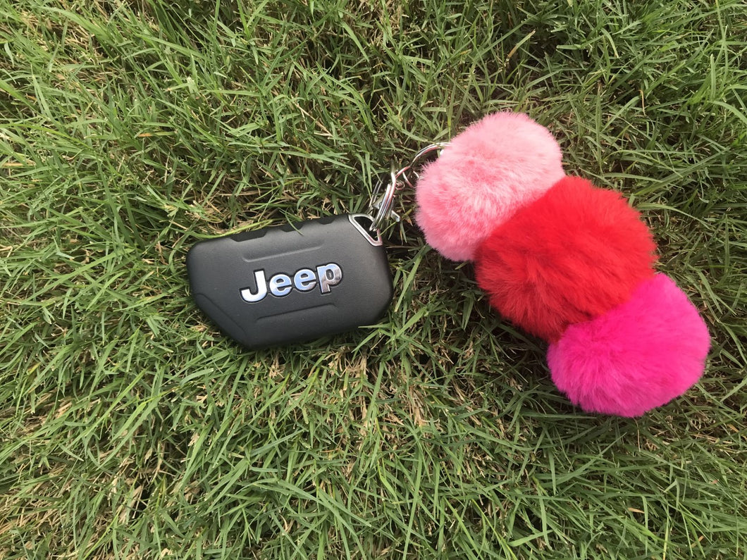 Stacked Fluff Ball Key Chain Pink