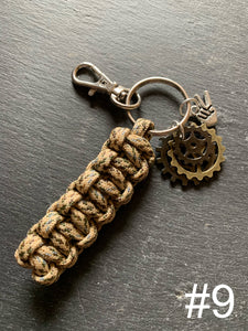 Paracord Key Chain- Beige & Brown with Gear charms