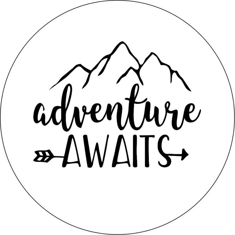 Adventure Awaits Mountain & Aarow White Spare Tire Cover