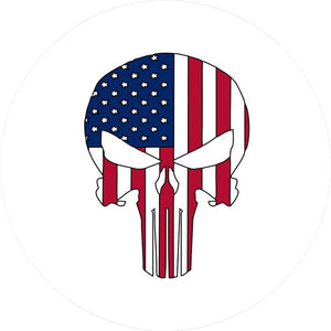 American Flag Skull White Spare Tire Cover