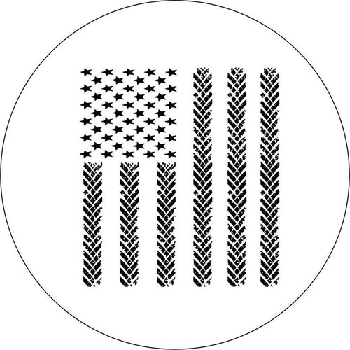 American Flag Tire Tracks White Spare Tire Cover