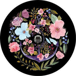Anchor Flowers Black Spare Tire Cover